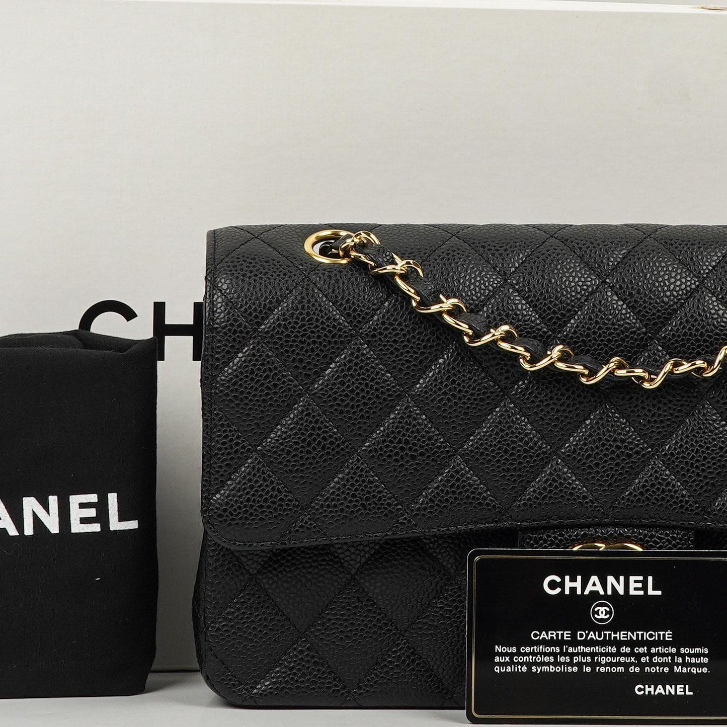 Chanel Mittelgroße Classic Double Flap Tasche Schwarz Gestepptes Kaviarleder Mit Goldfarbener Hardware, 2009-2010