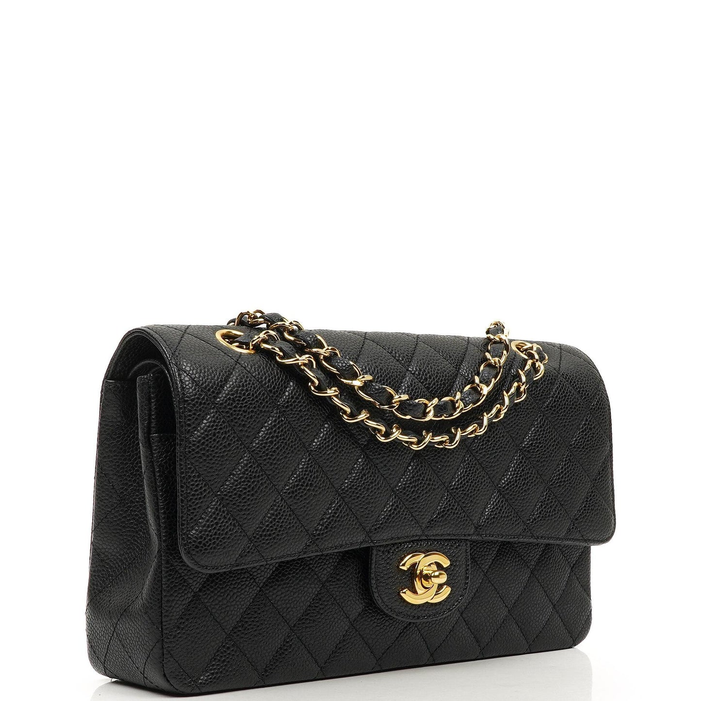 Chanel Mittelgroße Classic Double Flap Tasche Schwarz Gestepptes Kaviarleder Mit Goldfarbener Hardware, 2009-2010