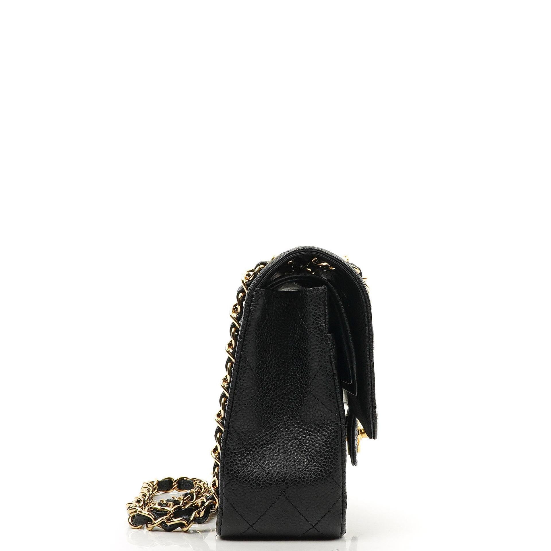 Chanel Mittelgroße Classic Double Flap Tasche Schwarz Gestepptes Kaviarleder Mit Goldfarbener Hardware, 2009-2010