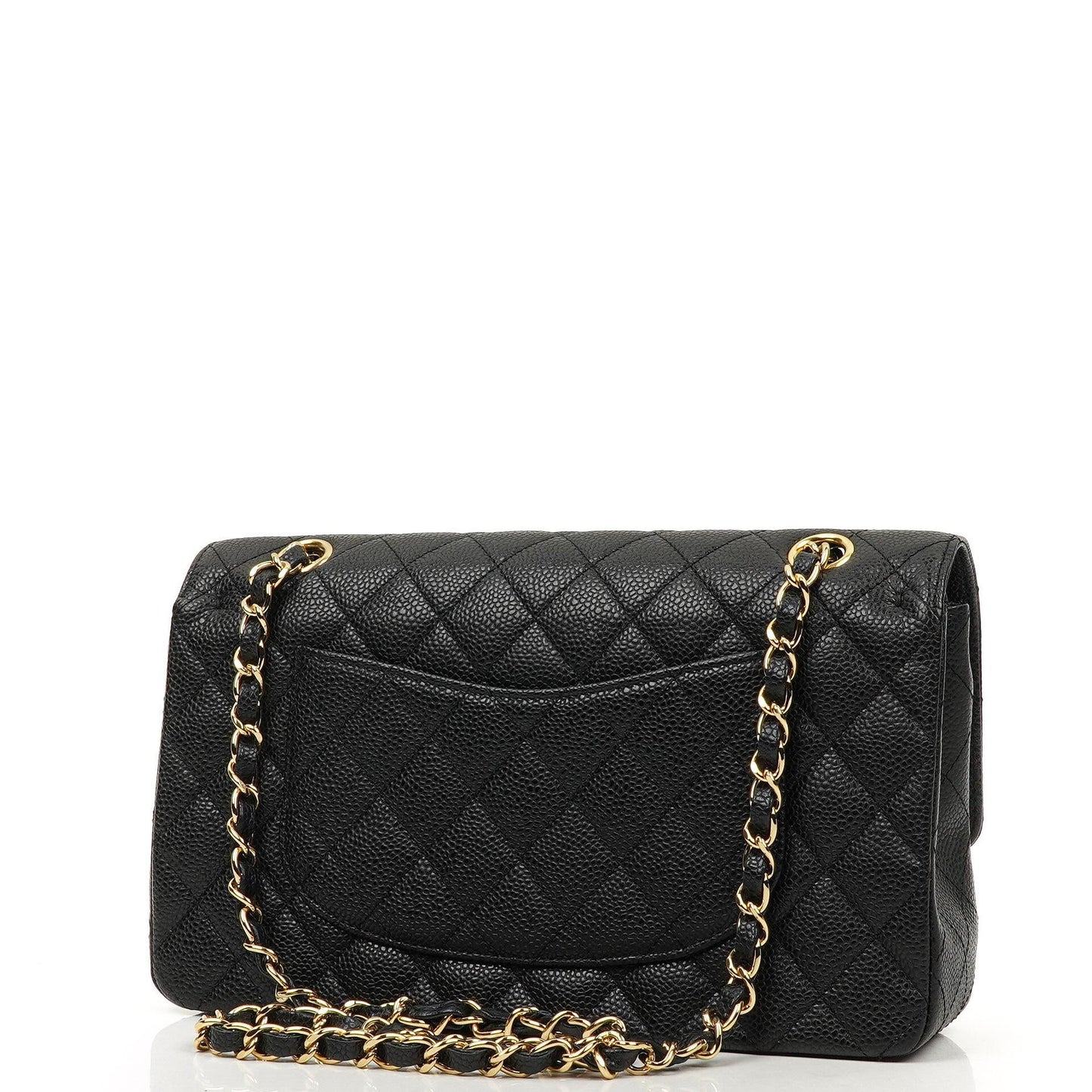 Chanel Mittelgroße Classic Double Flap Tasche Schwarz Gestepptes Kaviarleder Mit Goldfarbener Hardware, 2009-2010