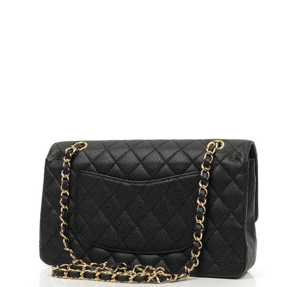 Chanel Mittelgroße Classic Double Flap Tasche Schwarz Gestepptes Kaviarleder Mit Goldfarbener Hardware, 2009-2010