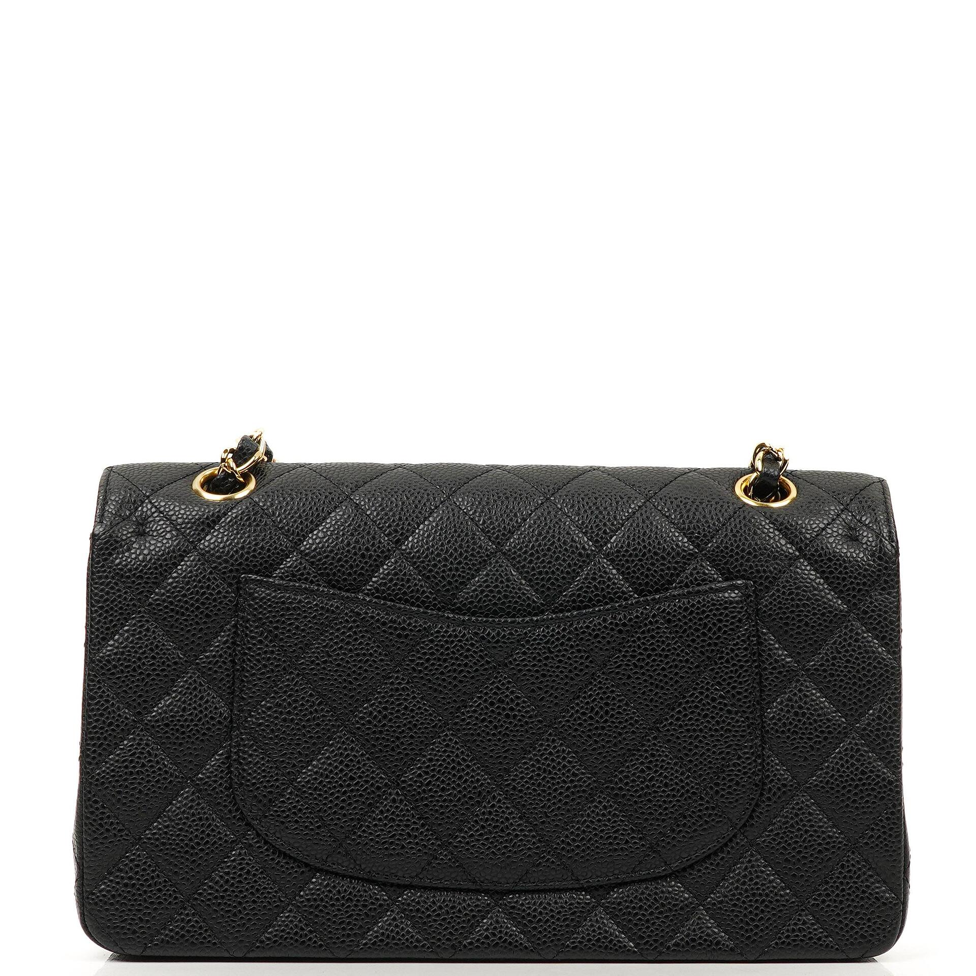 Chanel Mittelgroße Classic Double Flap Tasche Schwarz Gestepptes Kaviarleder Mit Goldfarbener Hardware, 2009-2010