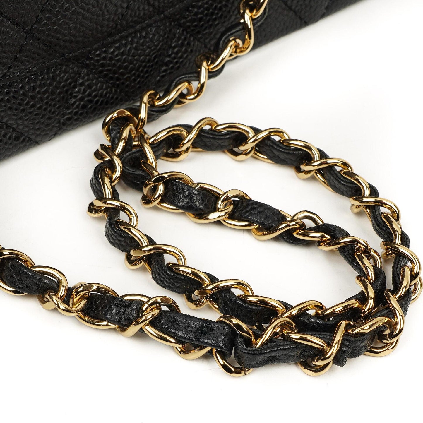 Chanel Mittelgroße Classic Double Flap Tasche Schwarz Gestepptes Kaviarleder Mit Goldfarbener Hardware, 2009-2010