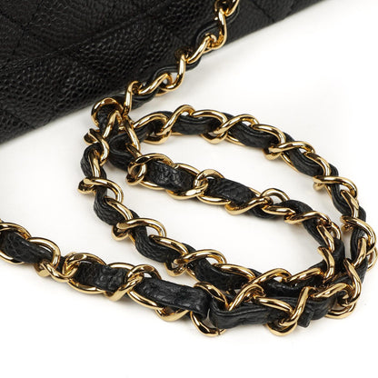 Chanel Mittelgroße Classic Double Flap Tasche Schwarz Gestepptes Kaviarleder Mit Goldfarbener Hardware, 2009-2010