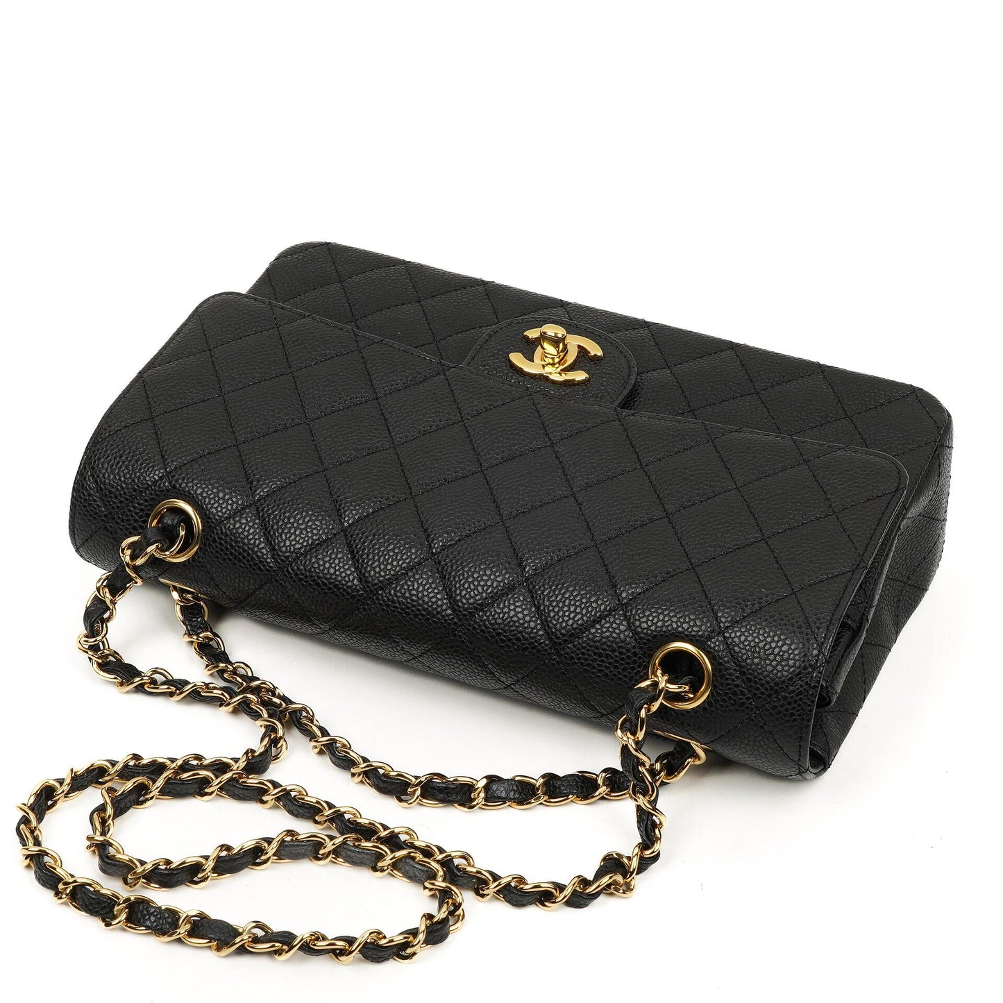 Chanel Mittelgroße Classic Double Flap Tasche Schwarz Gestepptes Kaviarleder Mit Goldfarbener Hardware, 2009-2010