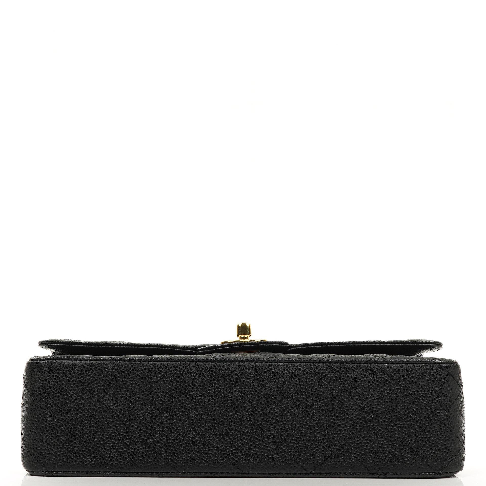 Chanel Mittelgroße Classic Double Flap Tasche Schwarz Gestepptes Kaviarleder Mit Goldfarbener Hardware, 2009-2010