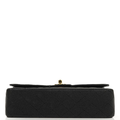 Chanel Mittelgroße Classic Double Flap Tasche Schwarz Gestepptes Kaviarleder Mit Goldfarbener Hardware, 2009-2010