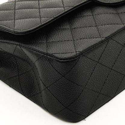 Chanel Mittelgroße Classic Double Flap Tasche Schwarz Gestepptes Kaviarleder Mit Goldfarbener Hardware, 2009-2010