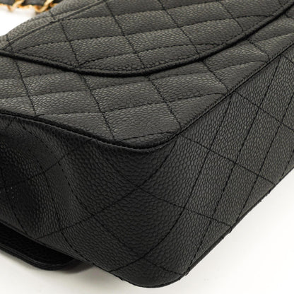 Chanel Mittelgroße Classic Double Flap Tasche Schwarz Gestepptes Kaviarleder Mit Goldfarbener Hardware, 2009-2010
