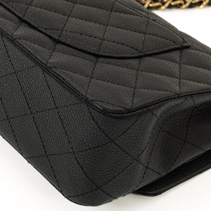 Chanel Mittelgroße Classic Double Flap Tasche Schwarz Gestepptes Kaviarleder Mit Goldfarbener Hardware, 2009-2010