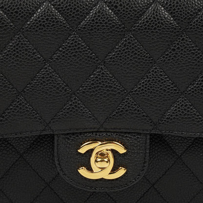 Chanel Mittelgroße Classic Double Flap Tasche Schwarz Gestepptes Kaviarleder Mit Goldfarbener Hardware, 2009-2010