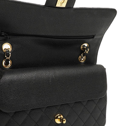 Chanel Mittelgroße Classic Double Flap Tasche Schwarz Gestepptes Kaviarleder Mit Goldfarbener Hardware, 2009-2010