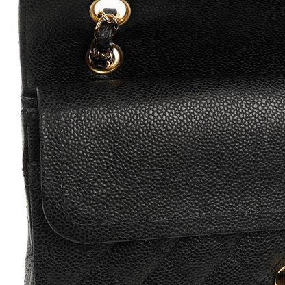 Chanel Mittelgroße Classic Double Flap Tasche Schwarz Gestepptes Kaviarleder Mit Goldfarbener Hardware, 2009-2010