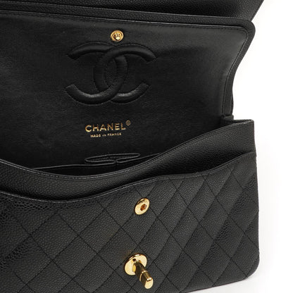 Chanel Mittelgroße Classic Double Flap Tasche Schwarz Gestepptes Kaviarleder Mit Goldfarbener Hardware, 2009-2010