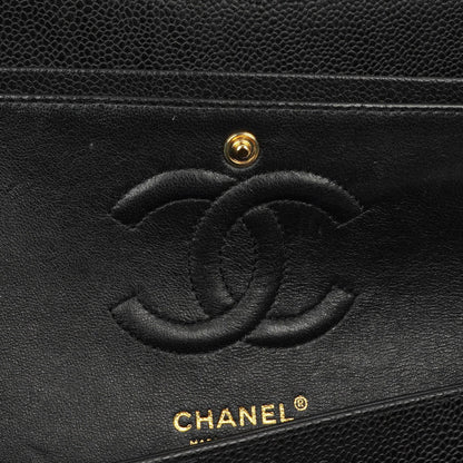 Chanel Mittelgroße Classic Double Flap Tasche Schwarz Gestepptes Kaviarleder Mit Goldfarbener Hardware, 2009-2010