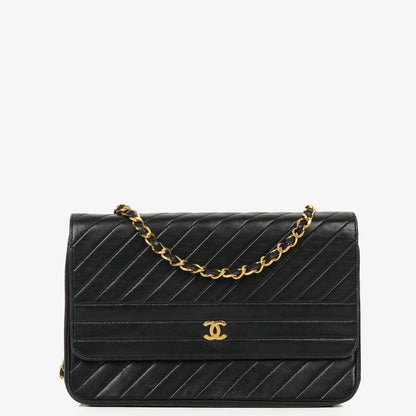 Chanel Schwarze diagonale gesteppte Lammleder Mittel Classic Single Flap Tasche mit 24K vergoldeten Beschlägen