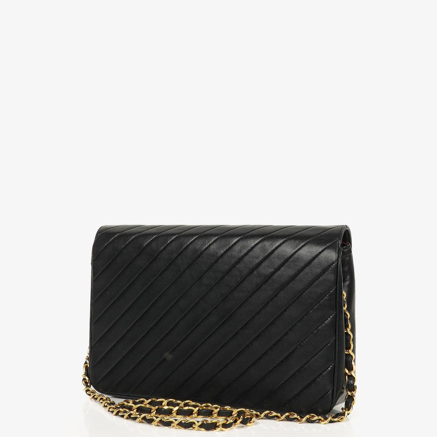 Chanel Schwarze diagonale gesteppte Lammleder Mittel Classic Single Flap Tasche mit 24K vergoldeten Beschlägen
