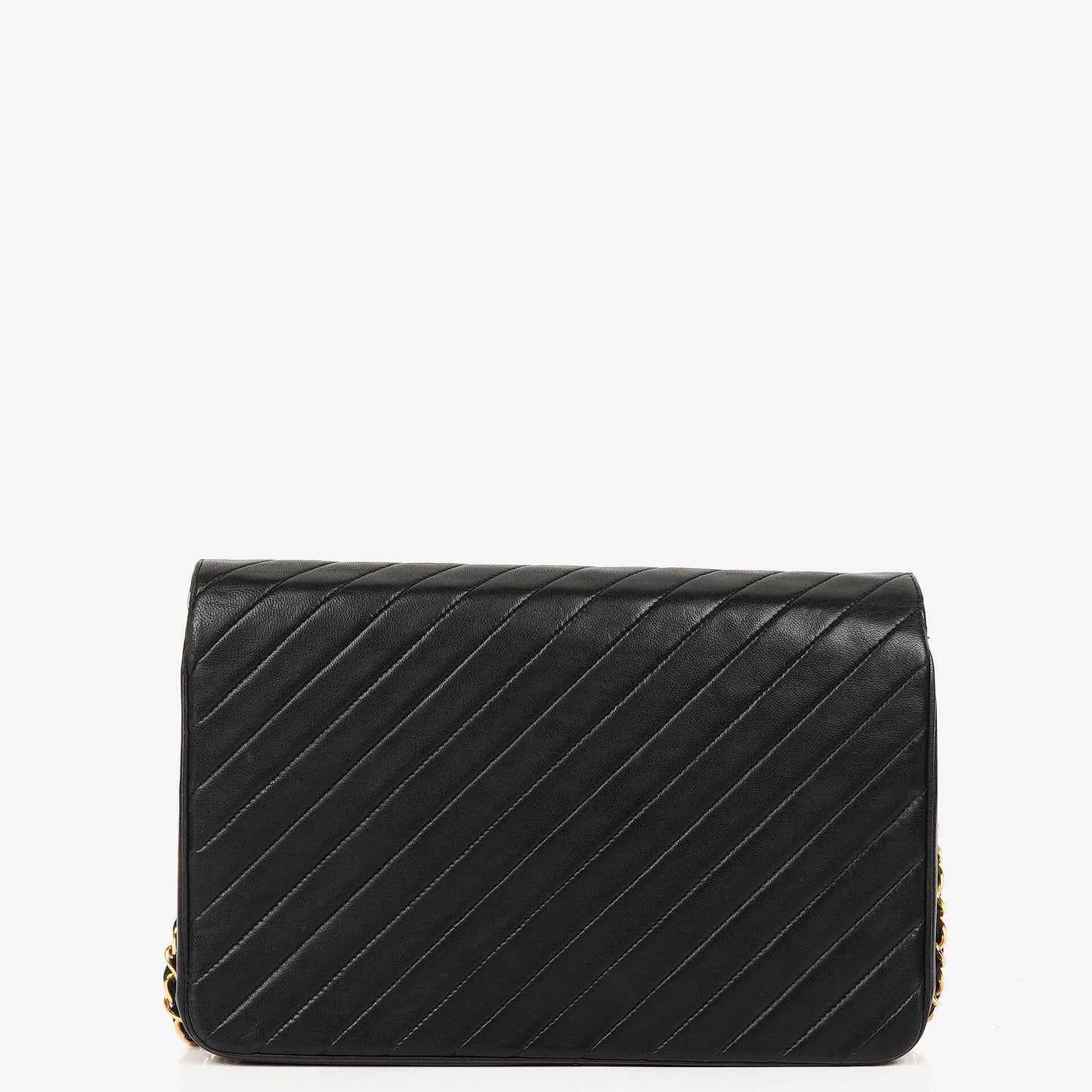 Chanel Schwarze diagonale gesteppte Lammleder Mittel Classic Single Flap Tasche mit 24K vergoldeten Beschlägen