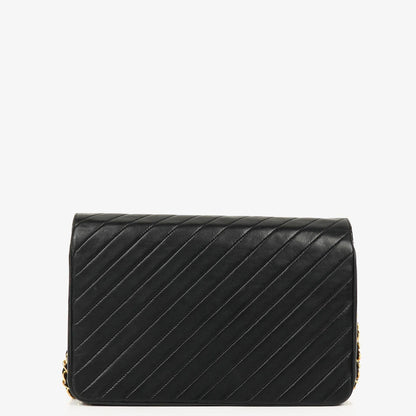 Chanel Schwarze diagonale gesteppte Lammleder Mittel Classic Single Flap Tasche mit 24K vergoldeten Beschlägen