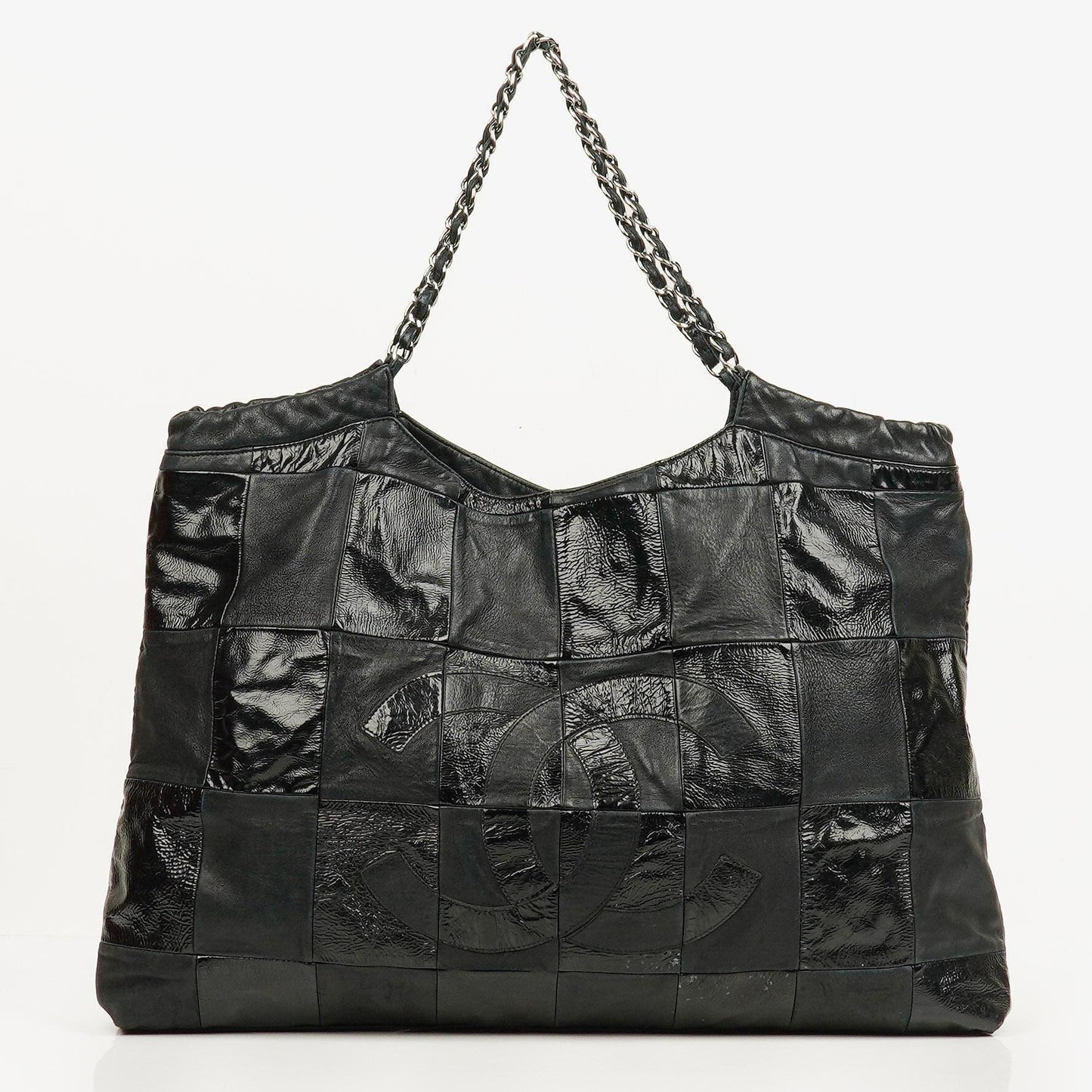Chanel Große Brooklyn Ligne Patchwork Cabas Tote Tasche aus schwarzem Leder