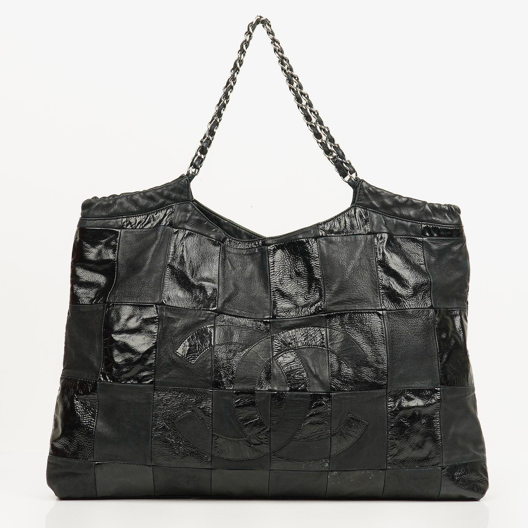 Chanel Große Brooklyn Ligne Patchwork Cabas Tote Tasche aus schwarzem Leder