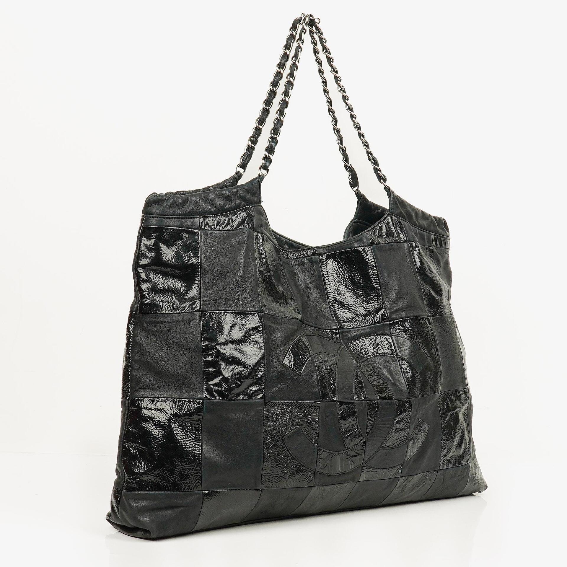 Chanel Große Brooklyn Ligne Patchwork Cabas Tote Tasche aus schwarzem Leder
