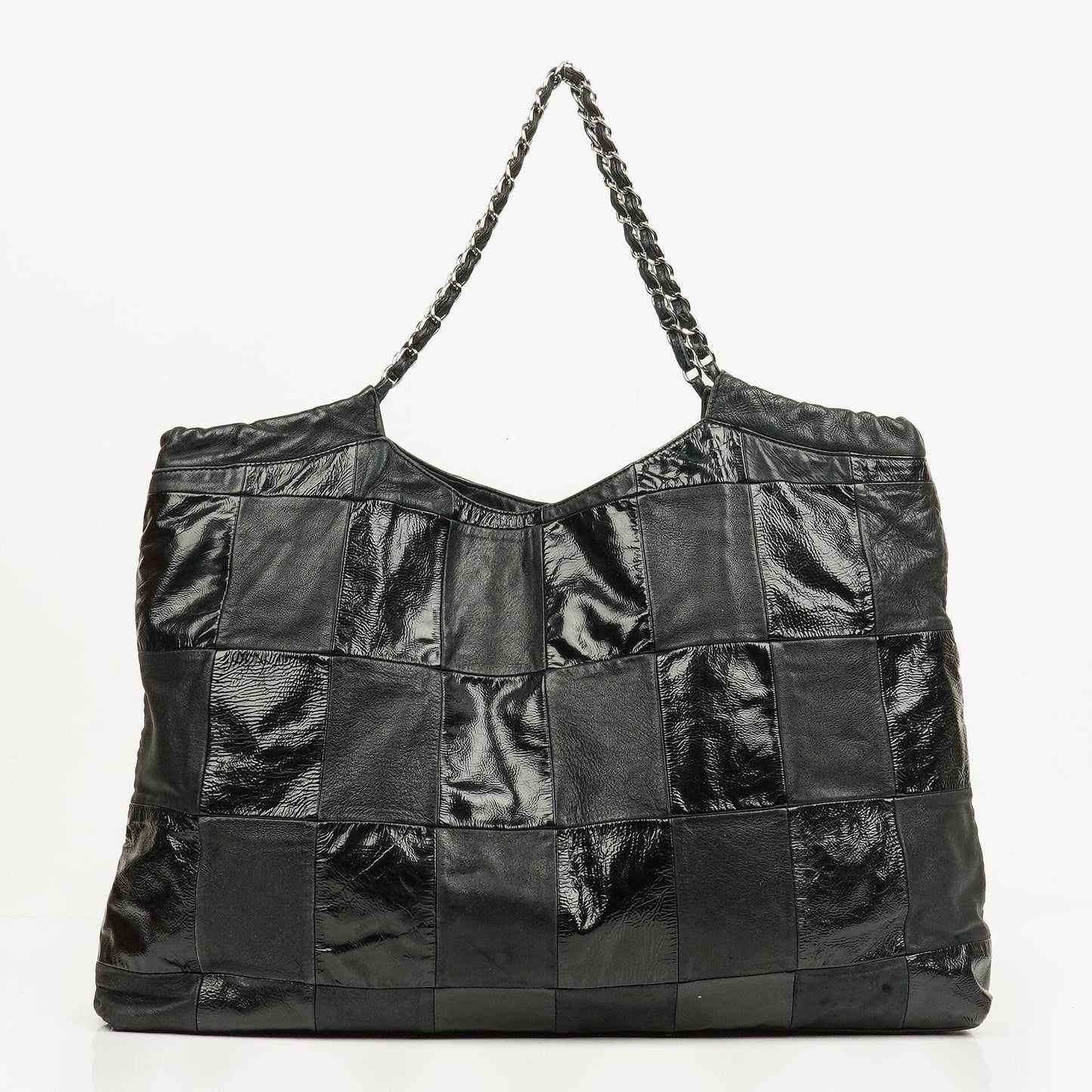 Chanel Große Brooklyn Ligne Patchwork Cabas Tote Tasche aus schwarzem Leder