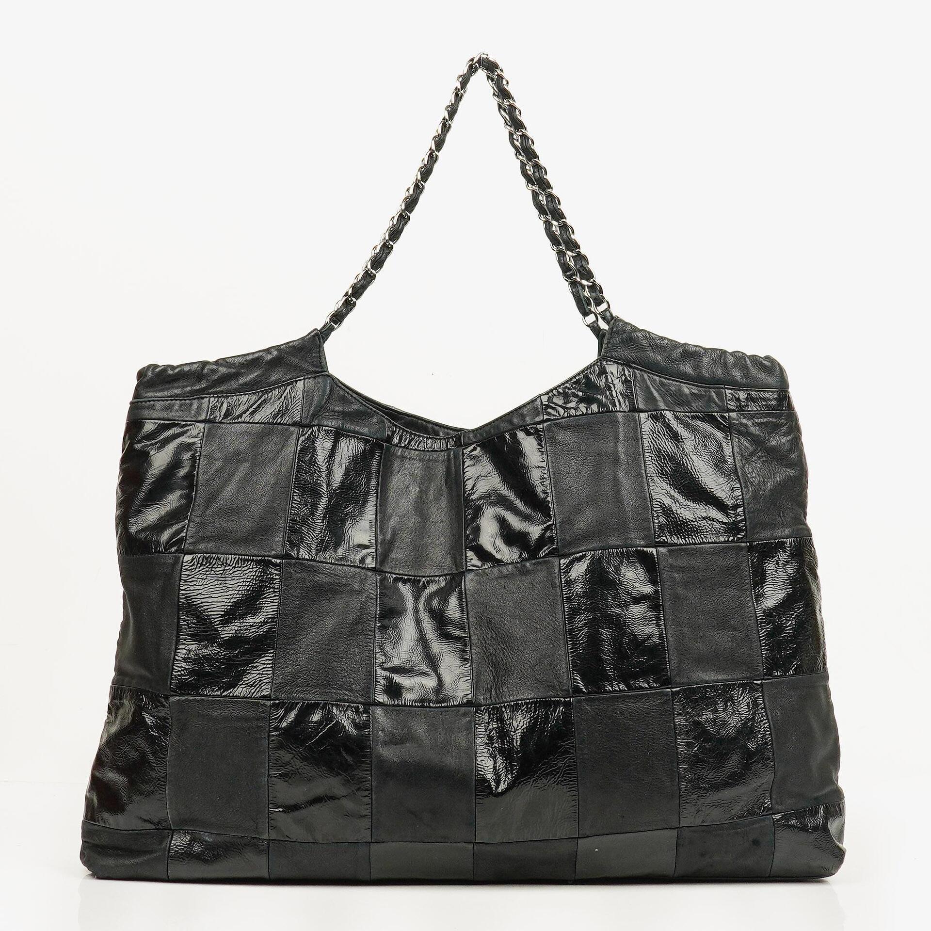 Chanel Große Brooklyn Ligne Patchwork Cabas Tote Tasche aus schwarzem Leder