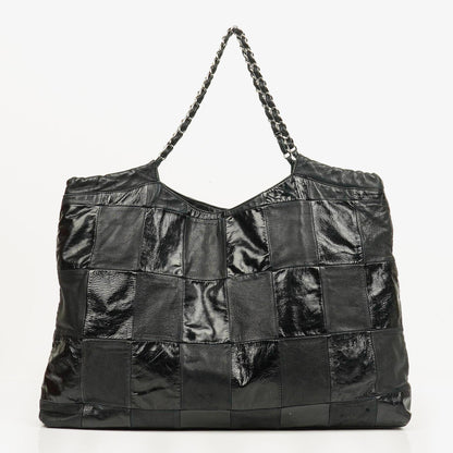 Chanel Große Brooklyn Ligne Patchwork Cabas Tote Tasche aus schwarzem Leder