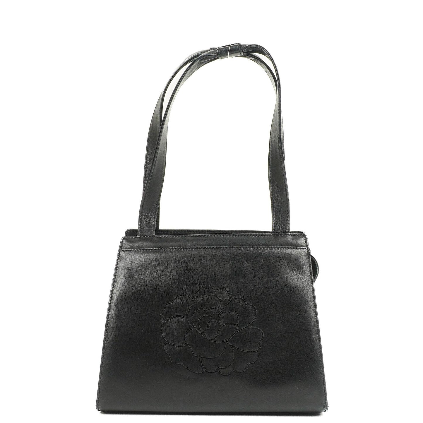 Chanel Camellia Top-Handle-Tasche aus schwarzem Leder