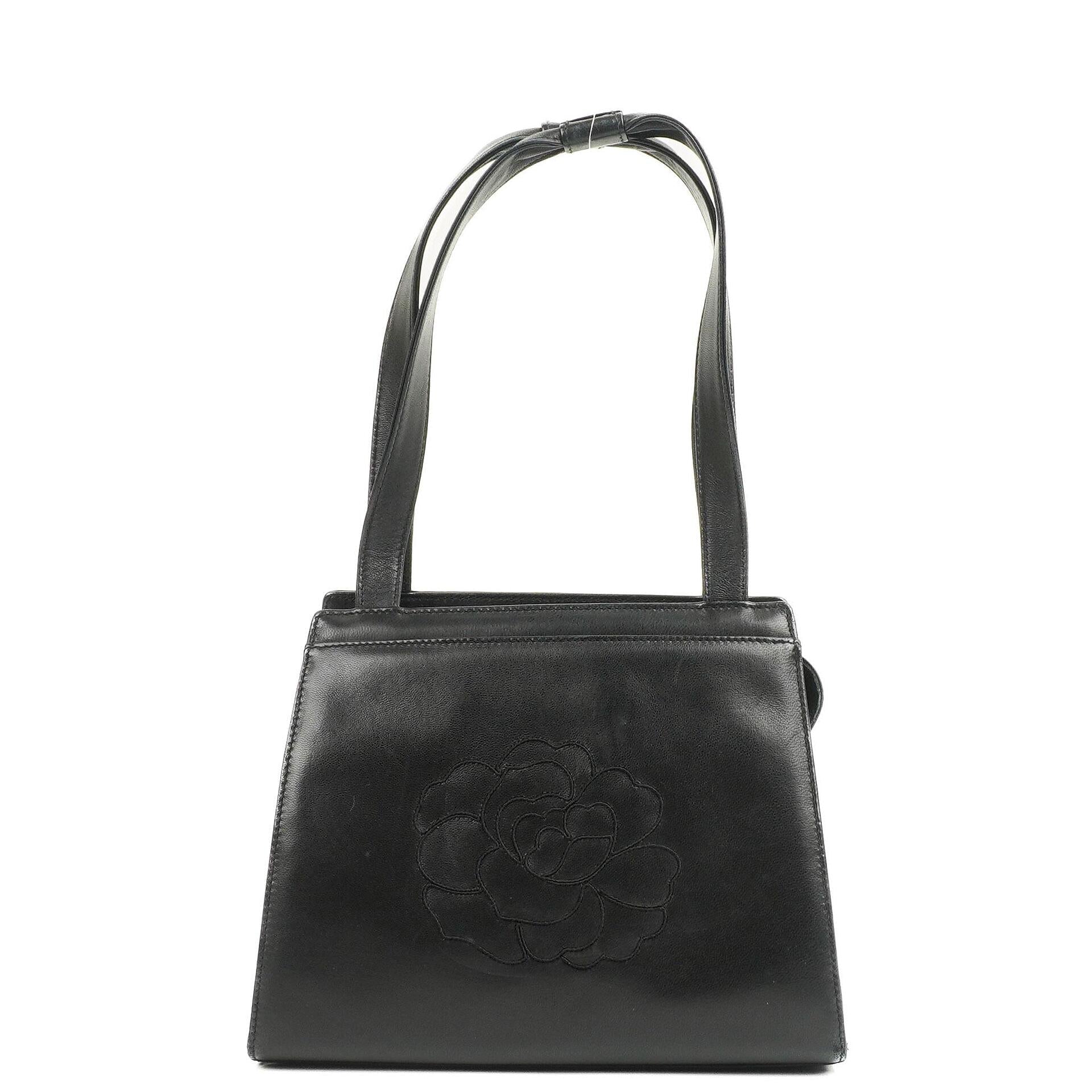 Chanel Camellia Top-Handle-Tasche aus schwarzem Leder