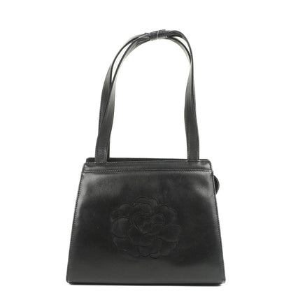 Chanel Camellia Top-Handle-Tasche aus schwarzem Leder