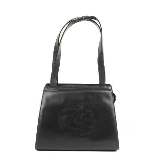 Chanel Camellia Top-Handle-Tasche aus schwarzem Leder