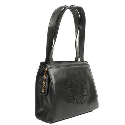 Chanel Camellia Top-Handle-Tasche aus schwarzem Leder