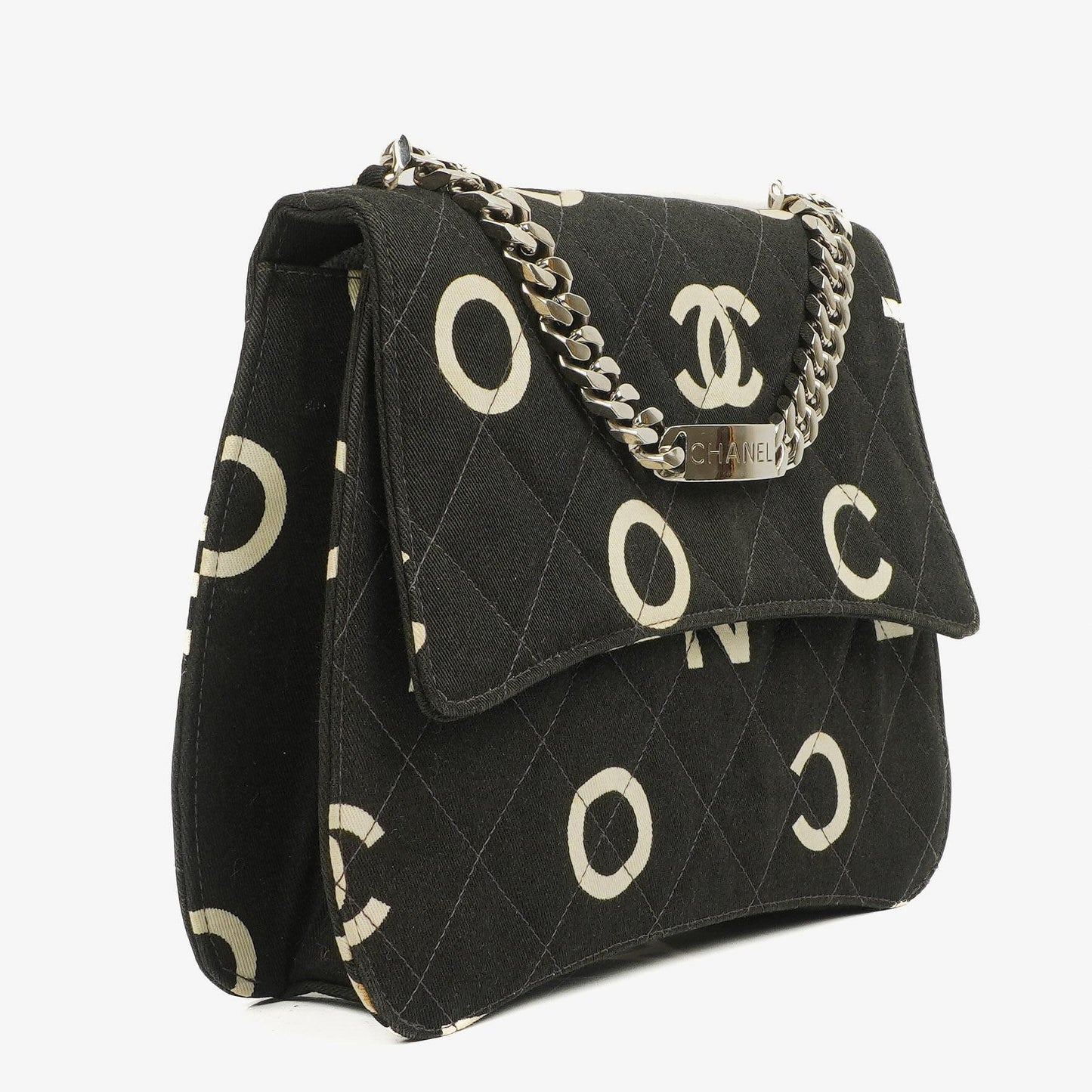Chanel Coco ID Kettentasche aus schwarzem gestepptem Canvas