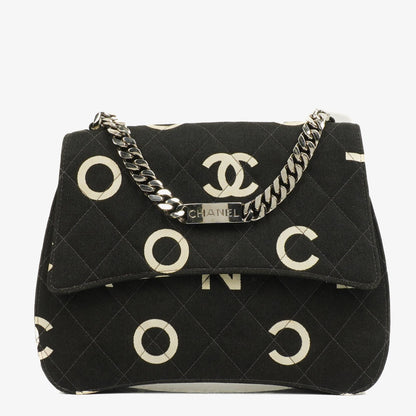 Chanel Coco ID Kettentasche aus schwarzem gestepptem Canvas