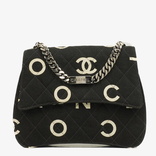 Chanel Coco ID Kettentasche aus schwarzem gestepptem Canvas