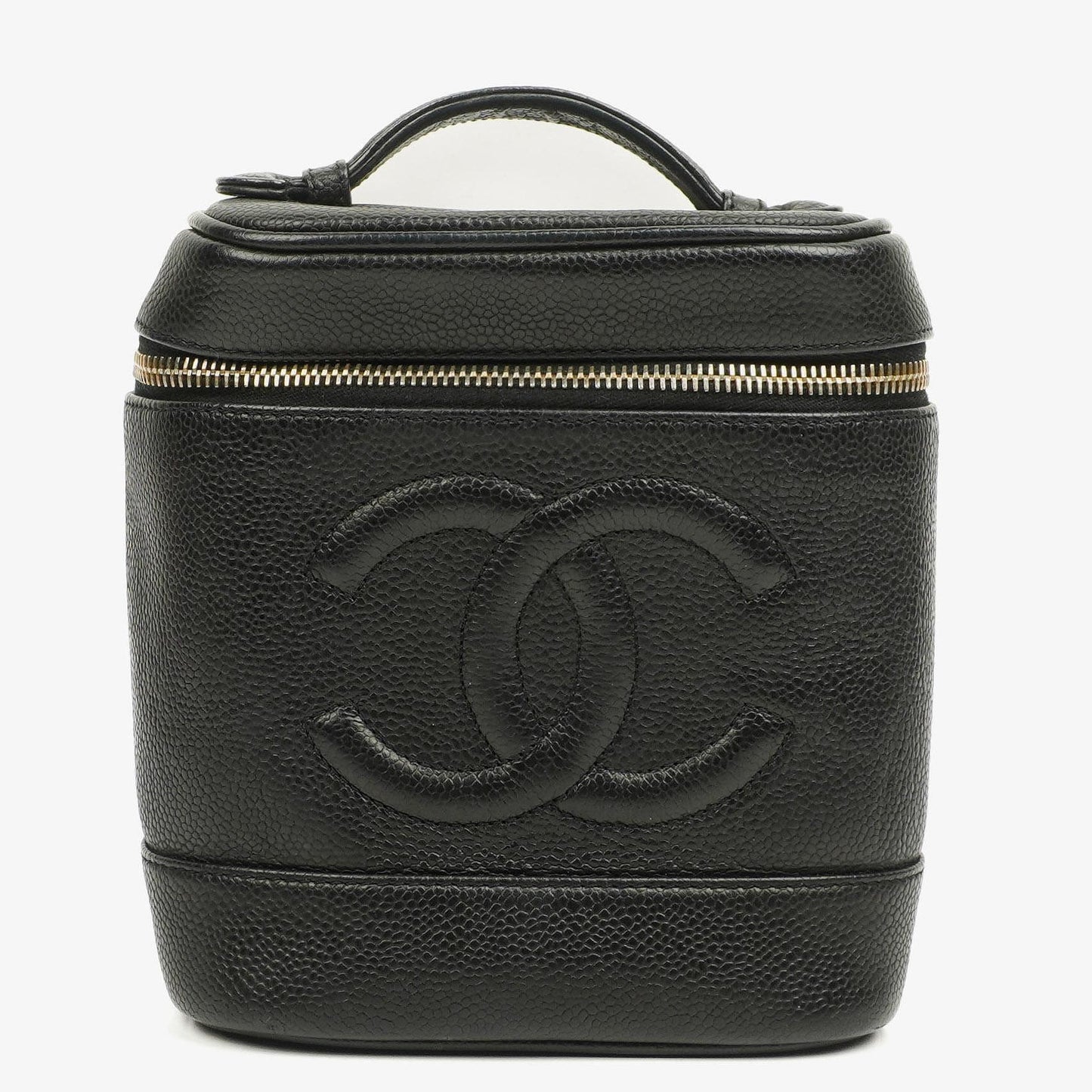 Chanel Vanity Case aus schwarzem gestepptem Kaviarleder