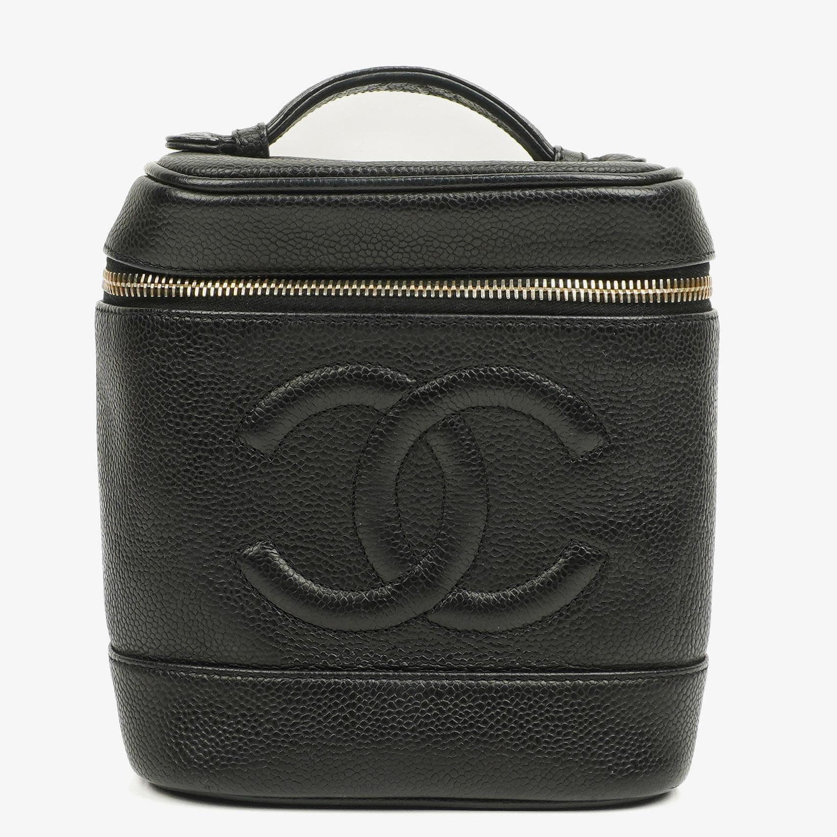 Chanel Vanity Case aus schwarzem gestepptem Kaviarleder
