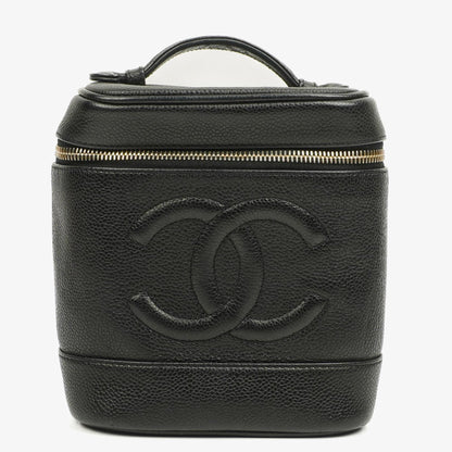 Chanel Vanity Case aus schwarzem gestepptem Kaviarleder