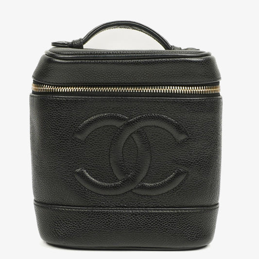 Chanel Vanity Case aus schwarzem gestepptem Kaviarleder