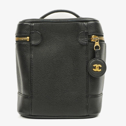 Chanel Vanity Case aus schwarzem gestepptem Kaviarleder