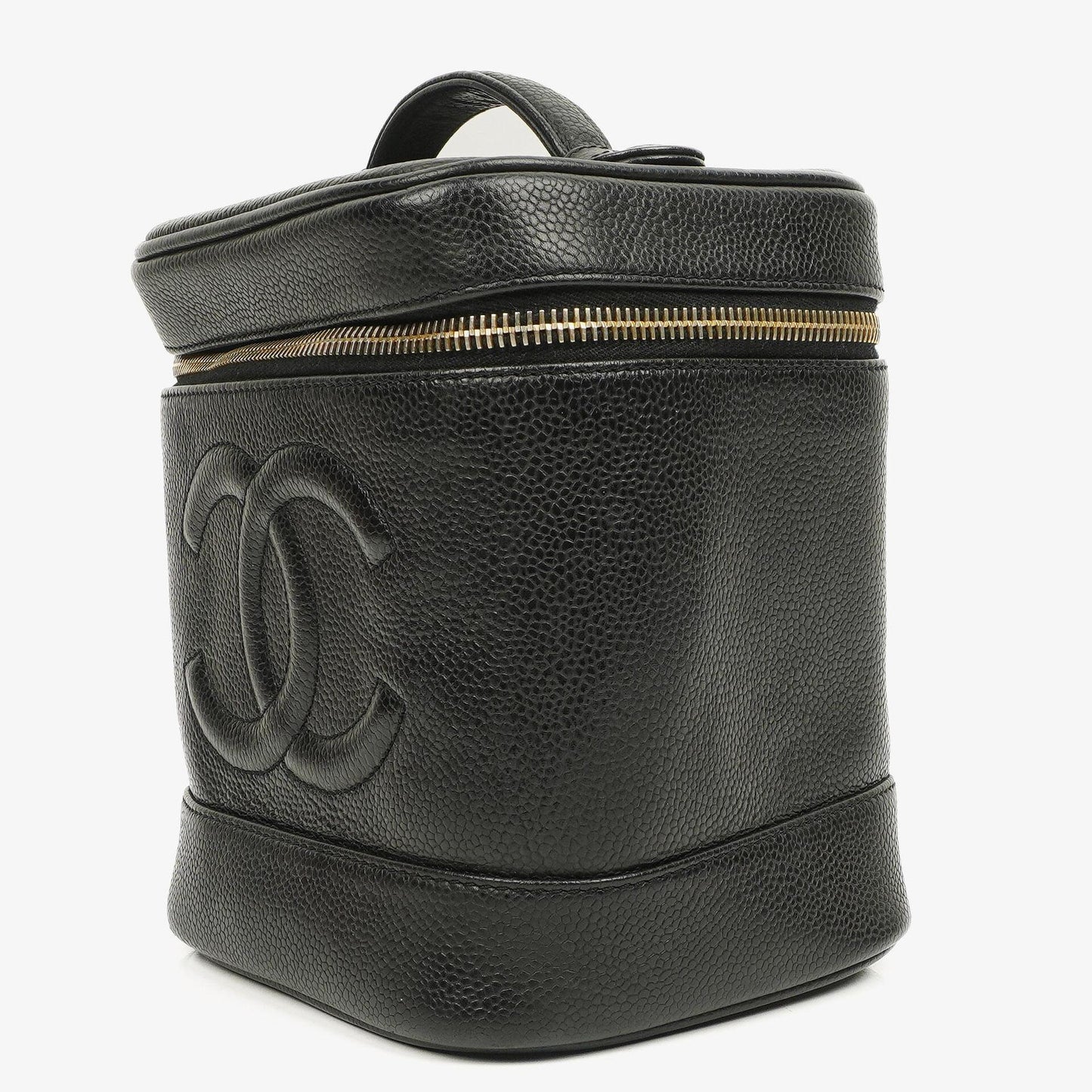 Chanel Vanity Case aus schwarzem gestepptem Kaviarleder