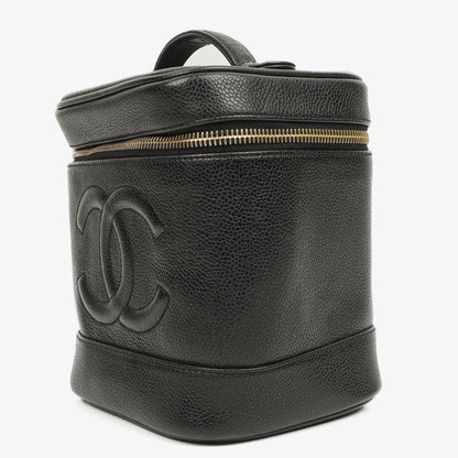 Chanel Vanity Case aus schwarzem gestepptem Kaviarleder