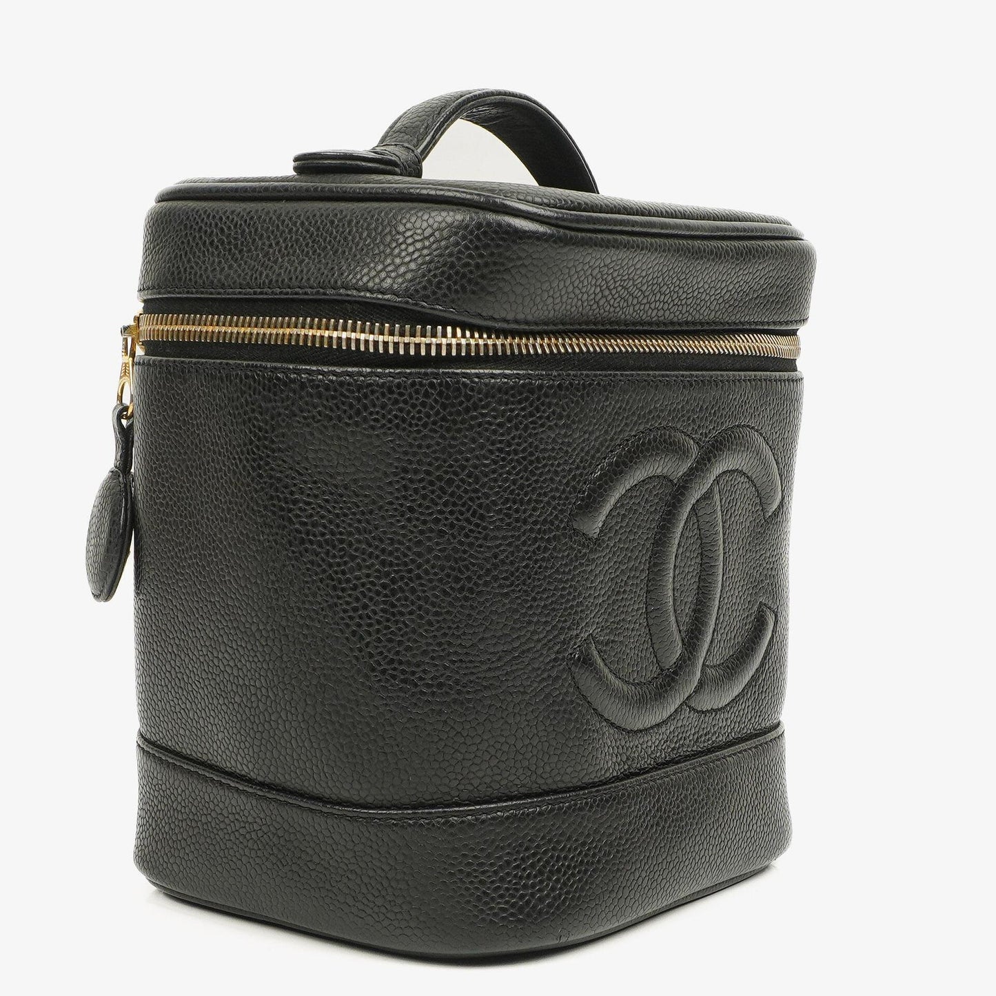 Chanel Vanity Case aus schwarzem gestepptem Kaviarleder