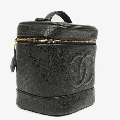 Chanel Vanity Case aus schwarzem gestepptem Kaviarleder
