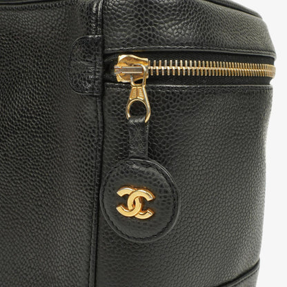 Chanel Vanity Case aus schwarzem gestepptem Kaviarleder