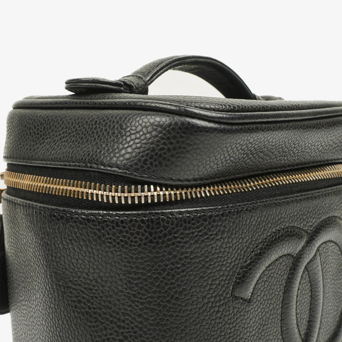 Chanel Vanity Case aus schwarzem gestepptem Kaviarleder