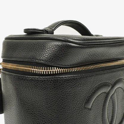 Chanel Vanity Case aus schwarzem gestepptem Kaviarleder