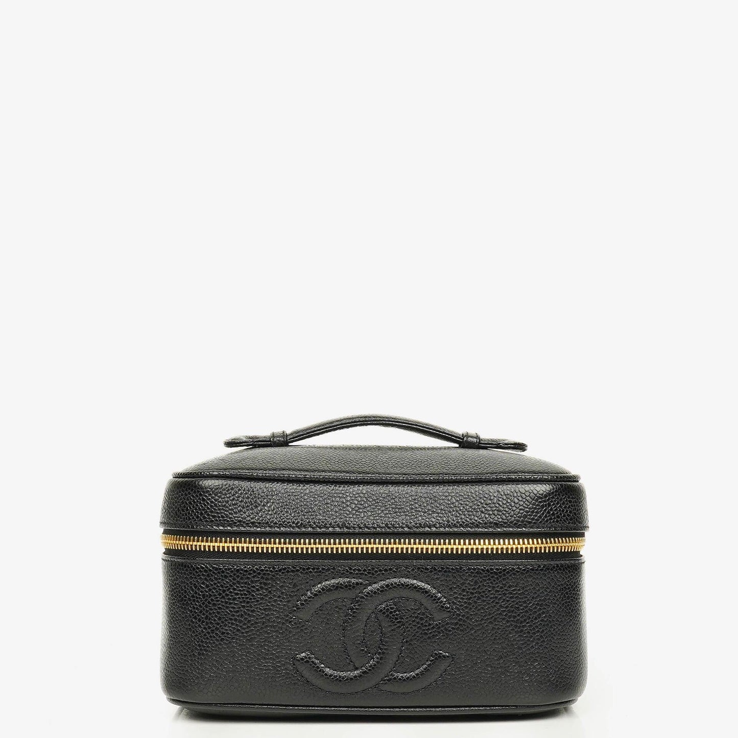 Chanel Vanity Case aus schwarzem gestepptem Kaviarleder